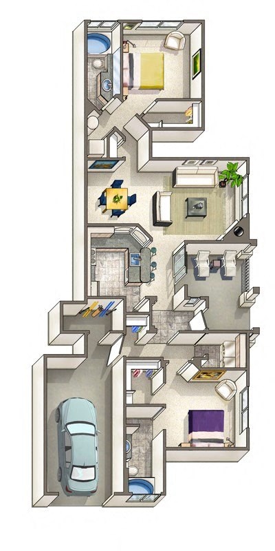 Floor plan for 2 beds, 2 baths, 1160 sqft
